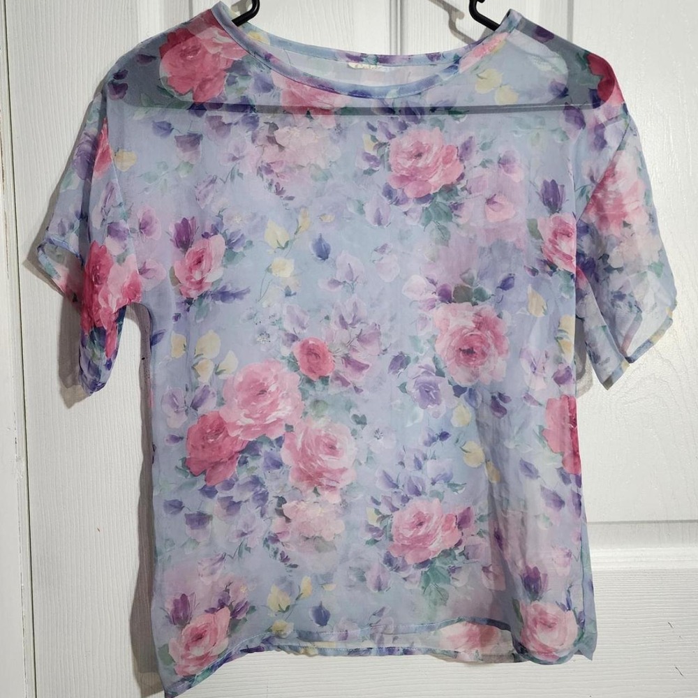 Vintage Blue Floral Sheer Tshirt